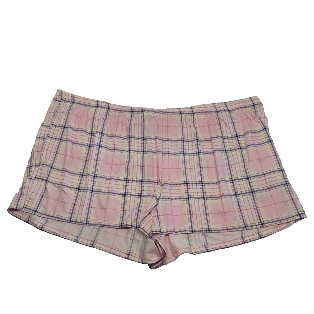 NWOT Womens Basic Editions‎ 3X 22W-24W Sleep Shorts Pink Plaid Pockets Soft